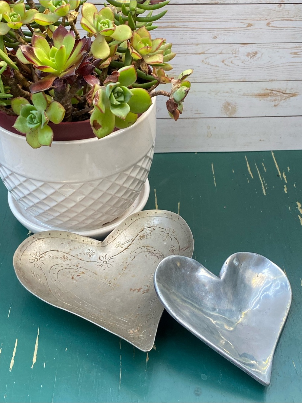 Heart Shaped Metal Trinket Dishes - Set of 2